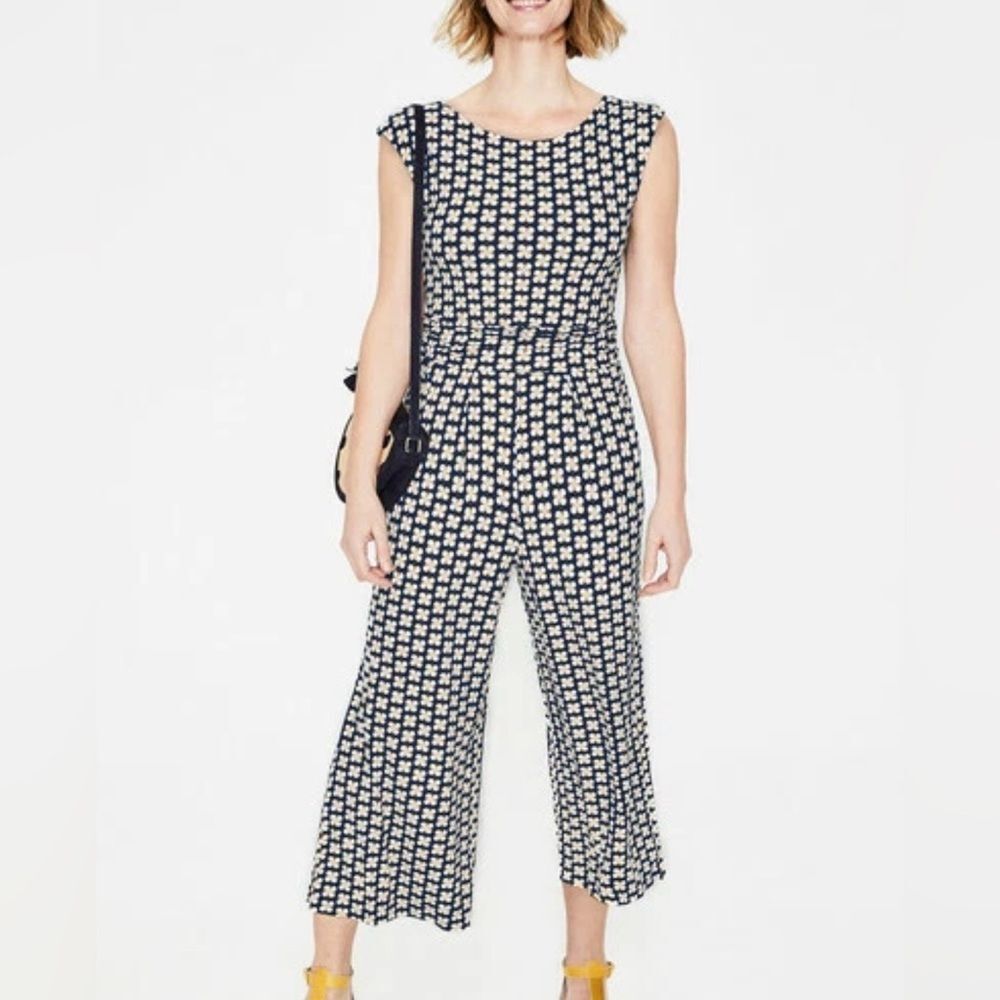 Boden Navy Floral Sleeveless Wide Leg Jumpsuit Romper‎ US 12R